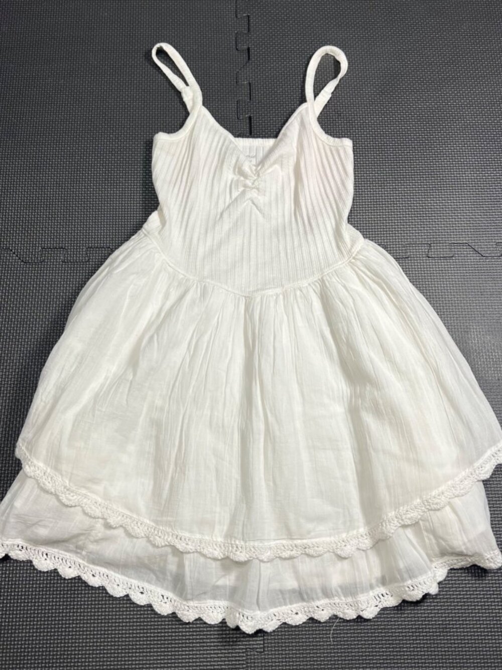 Aerie White Sleeveless Tiered Lace-Trim Dress Adjustable Straps Casual & Lightwe